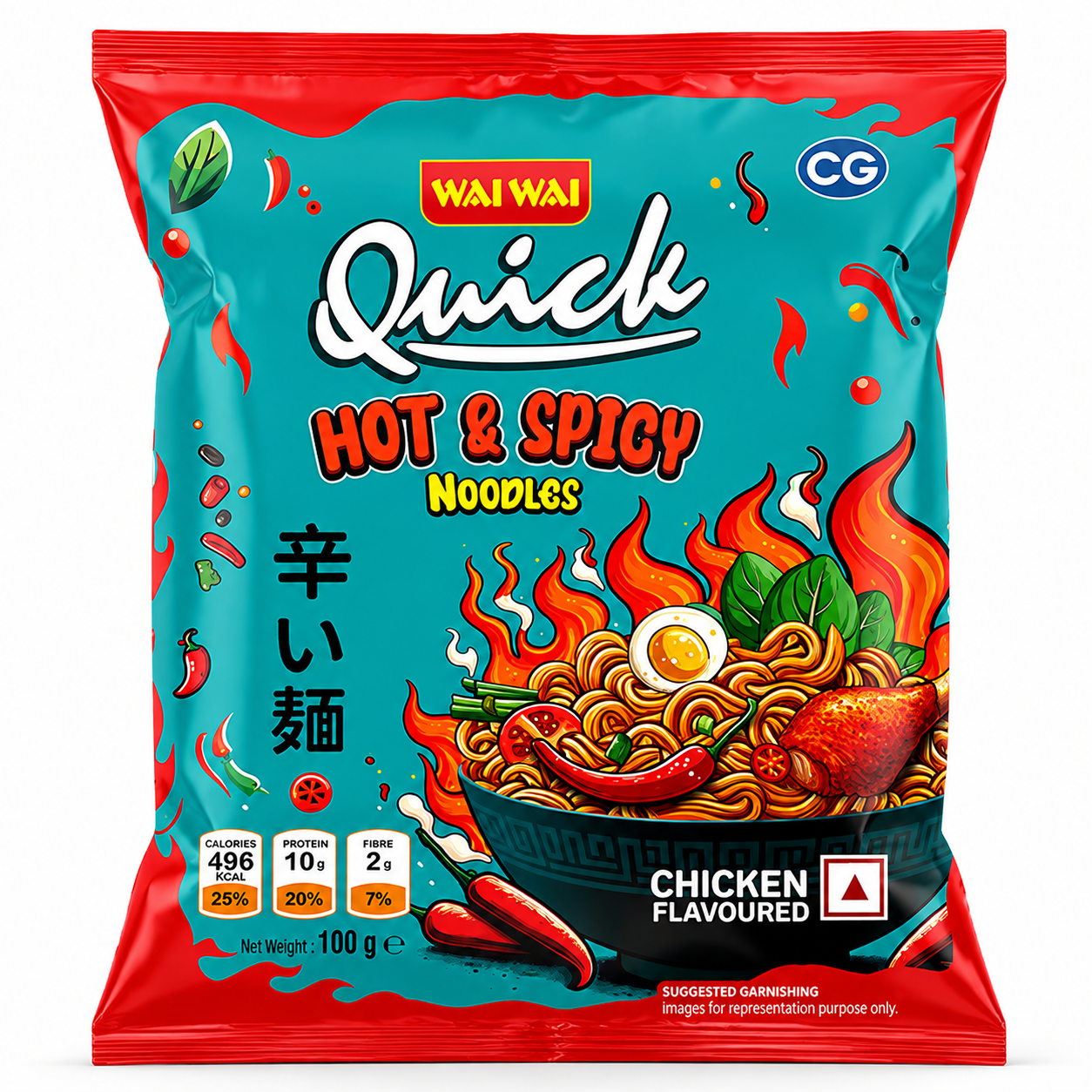 WAI WAI NOODLES QUICK HOT & SPICY CHICKEN 100G (27191)